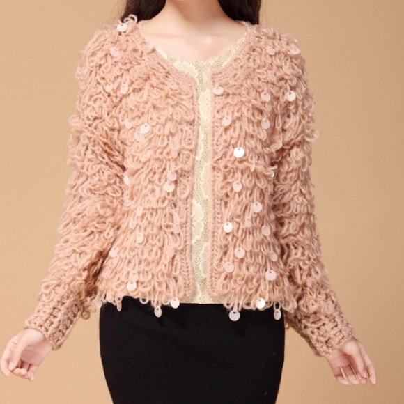 Light pink very warm sequined knit jacket - Picture 2 of 8